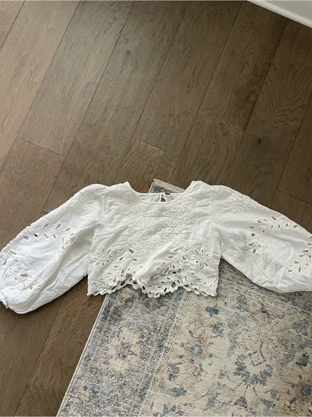 Free People Oleander White Embroidered Cropped Peasant Top